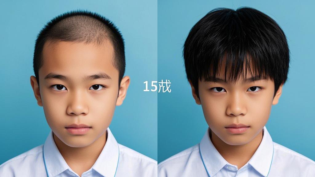 15岁脱发少年戴假发效果
