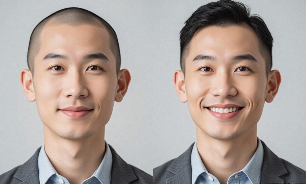 秃发佩戴假发效果