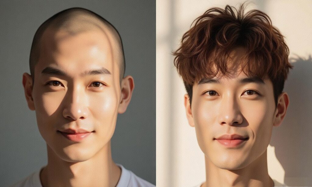 ?秃顶大叔变身型男，只差一个假发的距离！