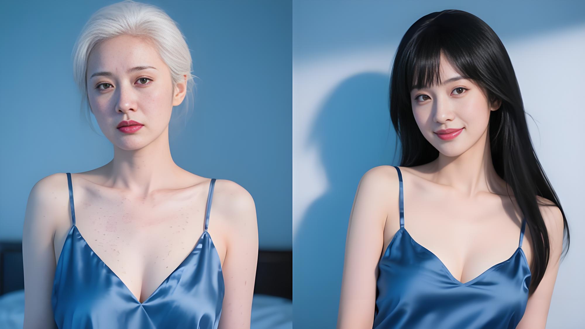 白发佩戴假发效果