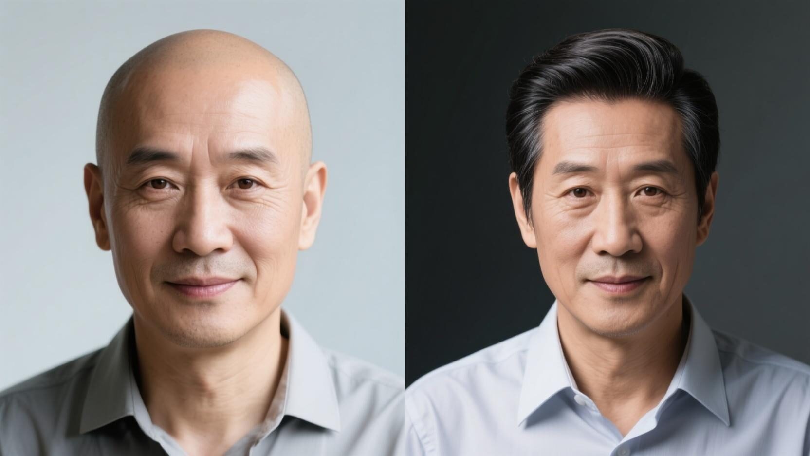 秃顶佩戴假发效果