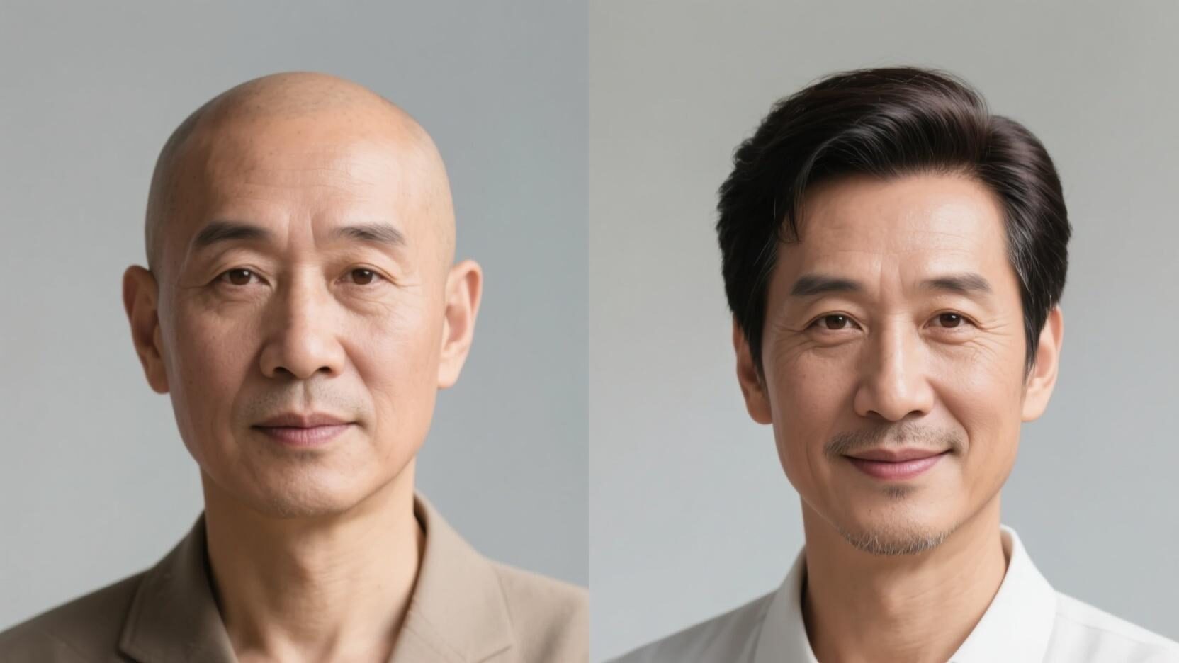 中年男士秃顶佩戴假发效果