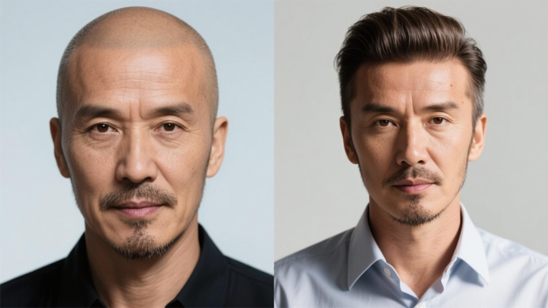 光头戴假发效果
