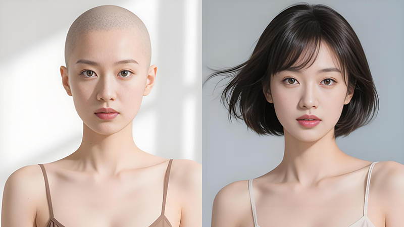 女士佩戴假发效果