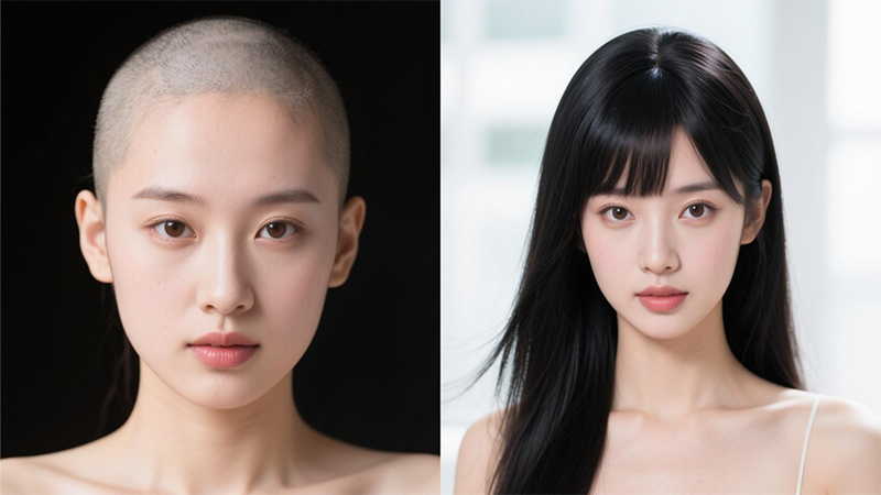 女士戴假发效果