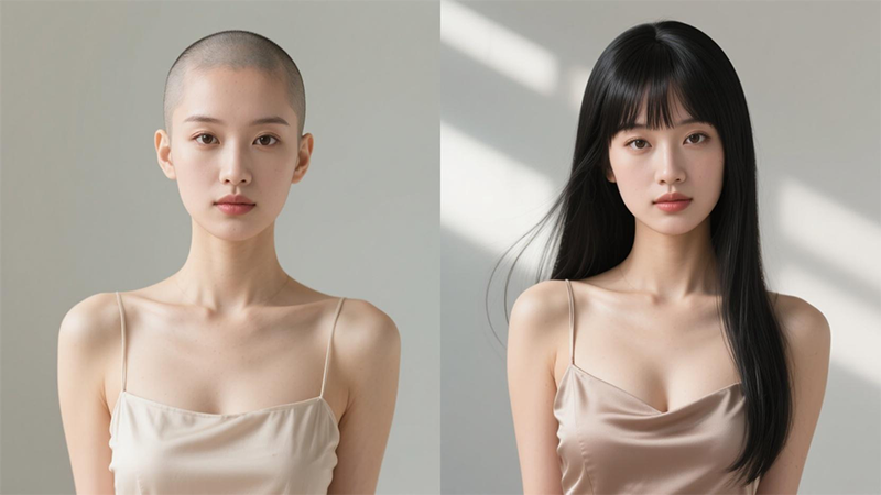 女士戴假发效果