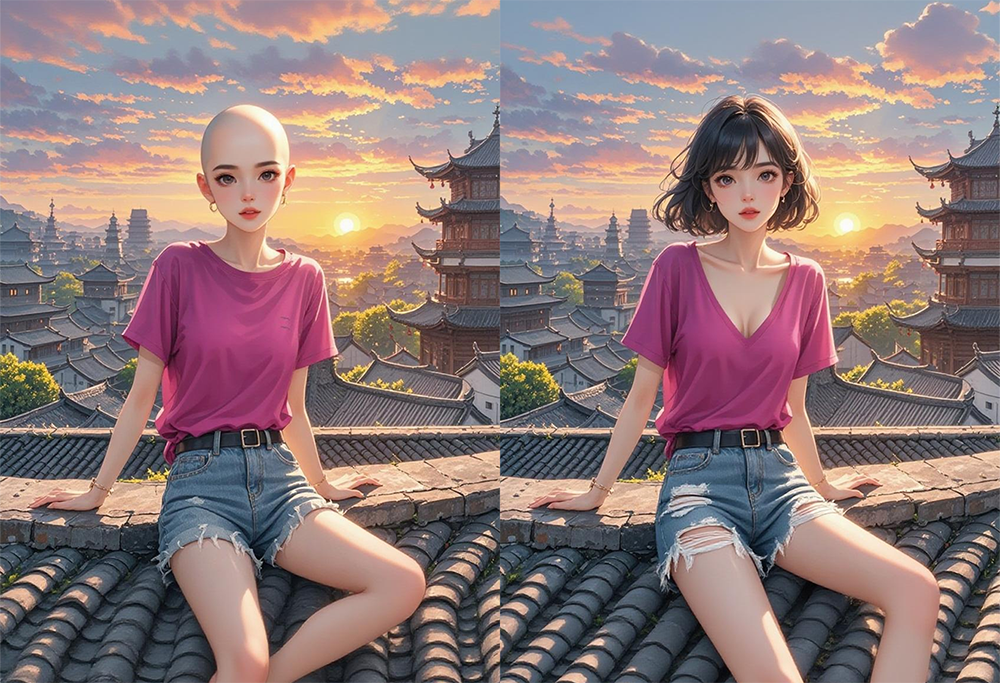 脱发严重秃顶，极客侠女士假发佩戴效果