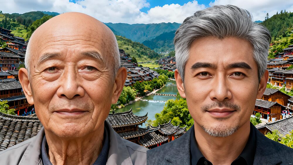 70岁老爷爷佩戴灰色假发效果