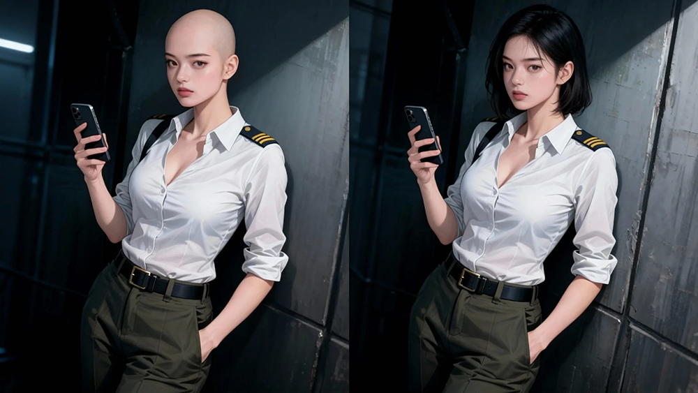 产后妈妈小雅佩戴极客侠假发效果