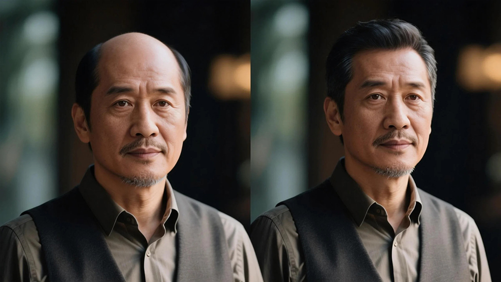 头顶头发稀少佩戴假发效果