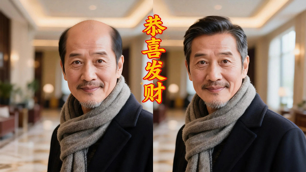 秃顶佩戴极客侠假发效果