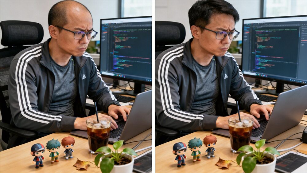 程序员秃顶佩戴极客侠假发前后效果对比