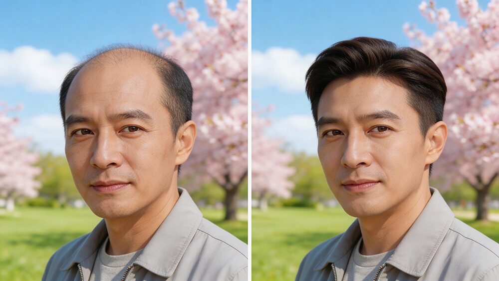 头顶头发稀少佩戴极客侠假发效果