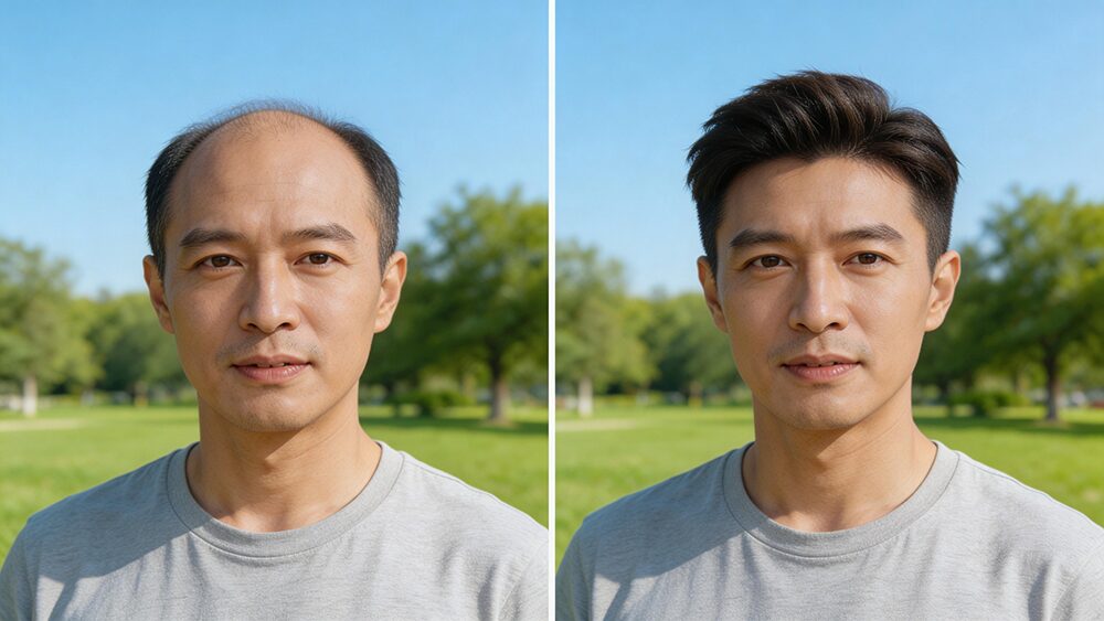 秃顶佩戴极客侠假发效果