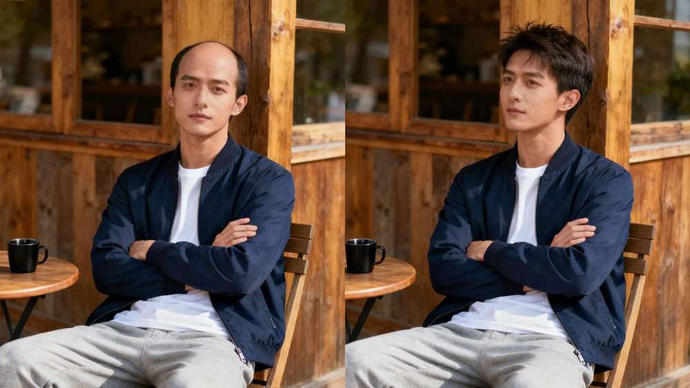 秃顶佩戴极客侠假发效果