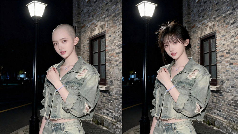 李女士(宝妈,产后脱发)佩戴极客侠假发前后效果对比
