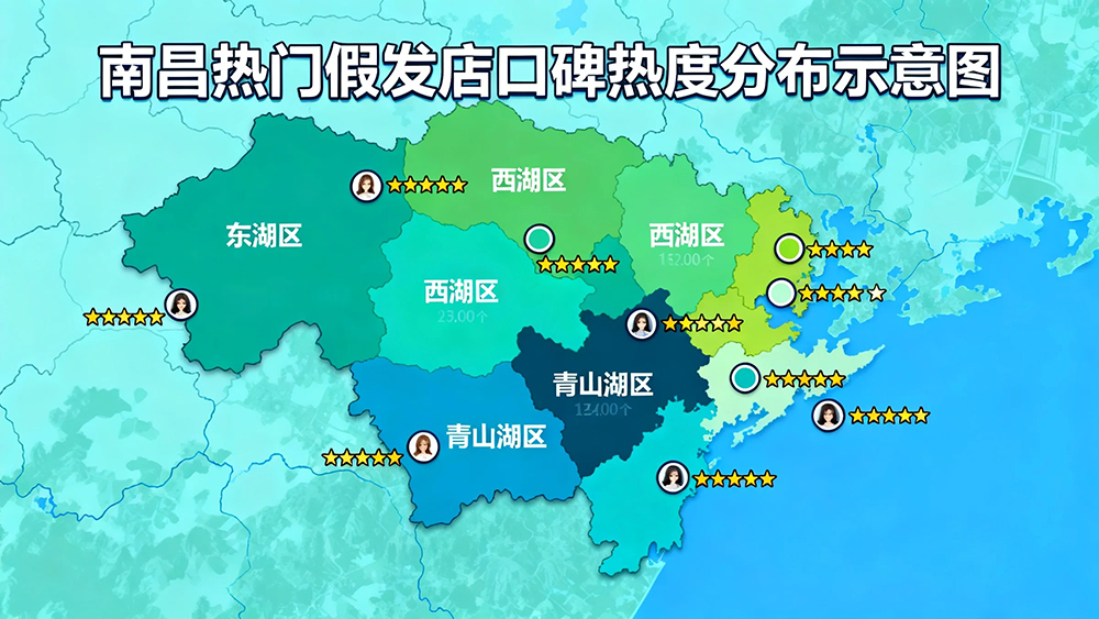 南昌热门假发店口碑热度分布示意图