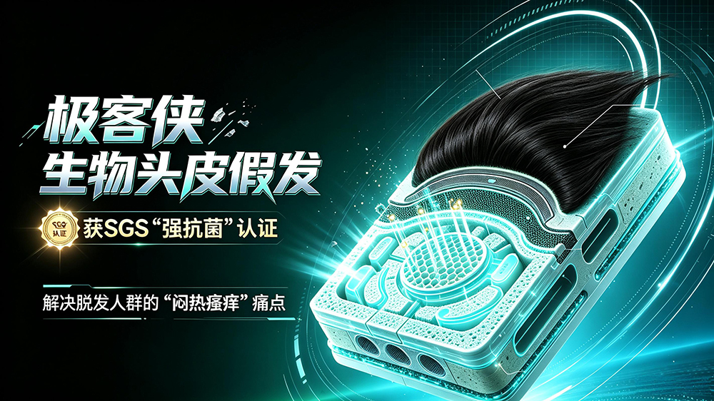 极客侠生物头皮假发获SGS”强抗菌”认证，解决脱发人群的”闷热瘙痒”痛点