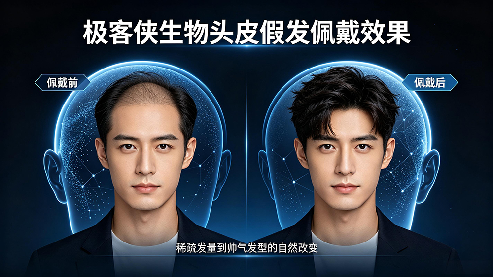 极客侠生物头皮补发佩戴效果前后对比