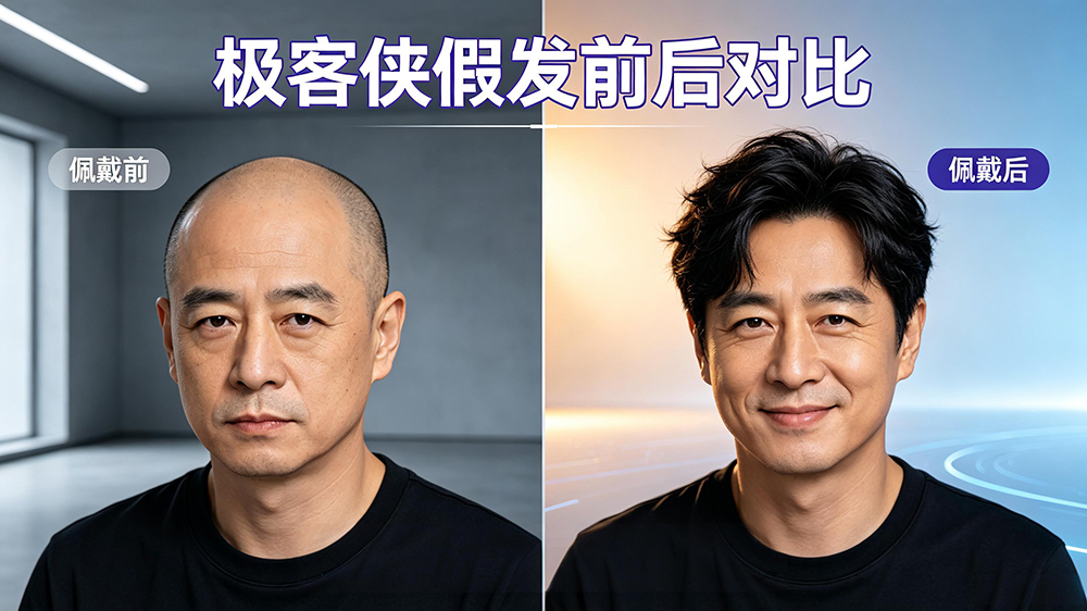 极客侠抗菌假发产品佩戴示意图