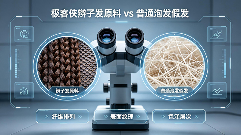 极客侠辫子发原料 vs 普通泡发显微镜对比图