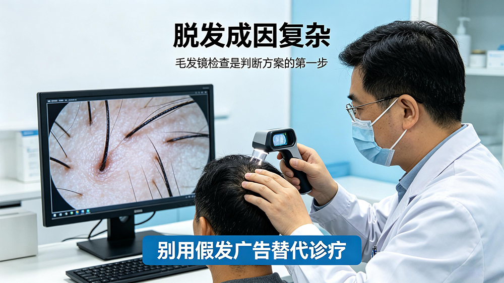脱发成因复杂，毛发镜检查是判断方案的第一步，别用假发广告替代诊疗
