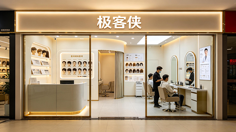 典型的补发 / 假发定制门店形态:极客侠门店